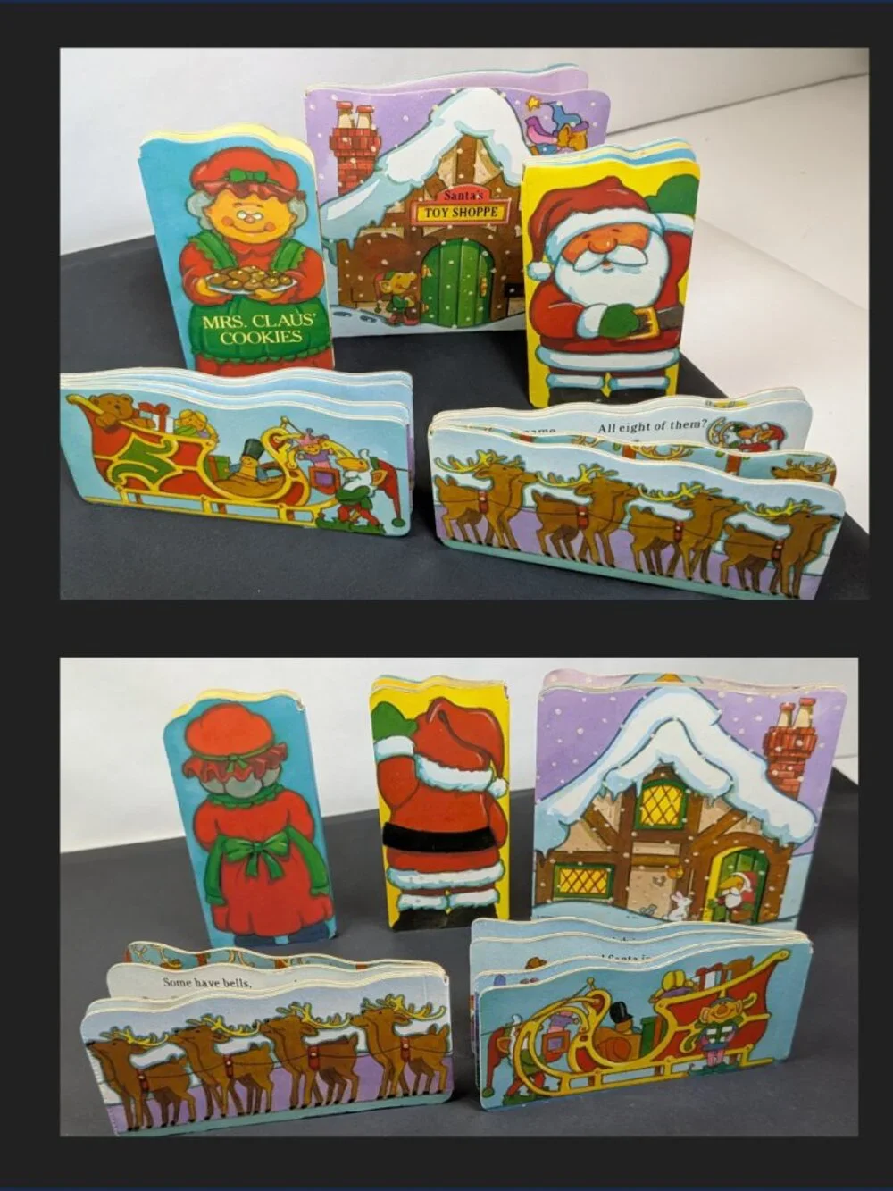 Santa’s Christmas Story Tray 1991, Vintage 22 Mini Board Books Stand Up Decor